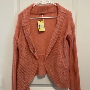 Free People cardigan sweater melon pink orange L Large NWT